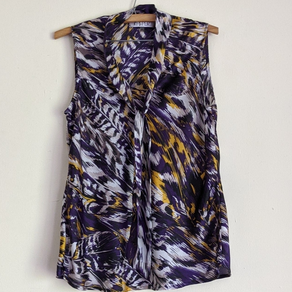 Dark Purple Black Silver Kasper Blouse  🖤💜💛🤍